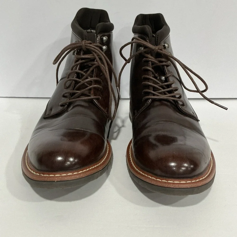 Mens Kenneth Cole REACTION Klay Flex Dark Brown Leather Lace Up Boots 7.5M